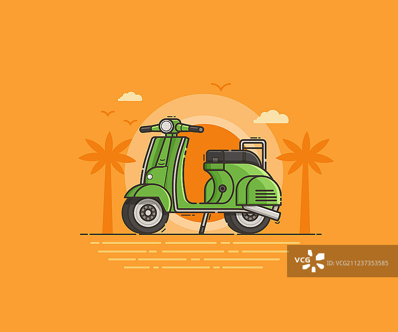 海边的绿色滑板车图片素材