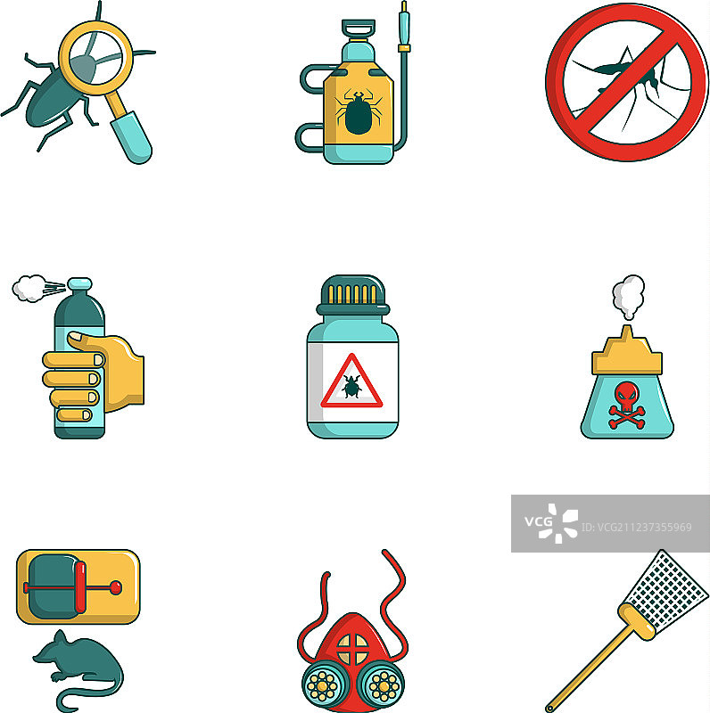 卡通风格驱虫图标集图片素材