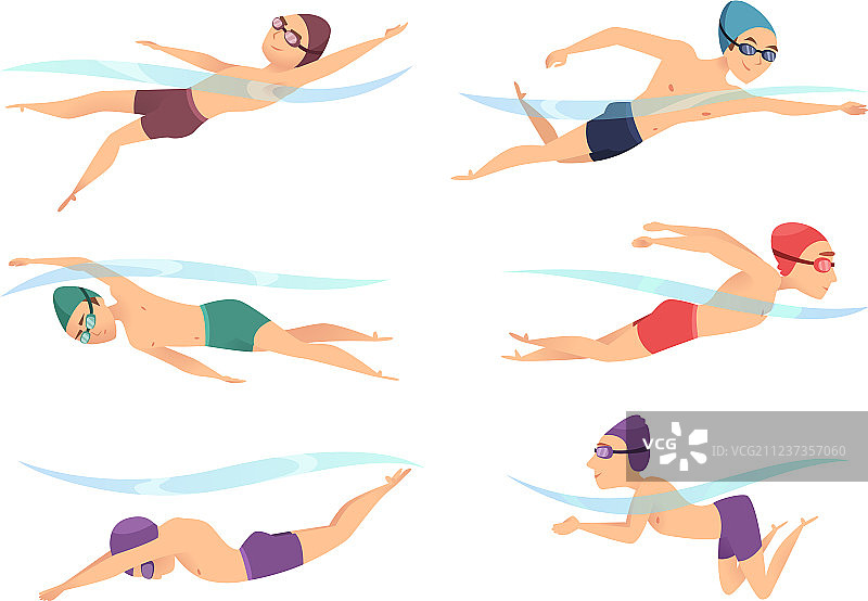 各种姿势的卡通游泳运动员图片素材