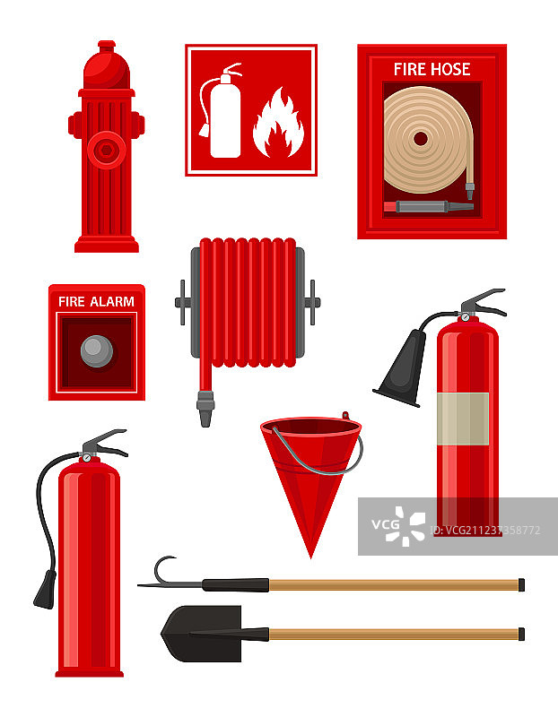 扁平风格消防员消防器材图片素材