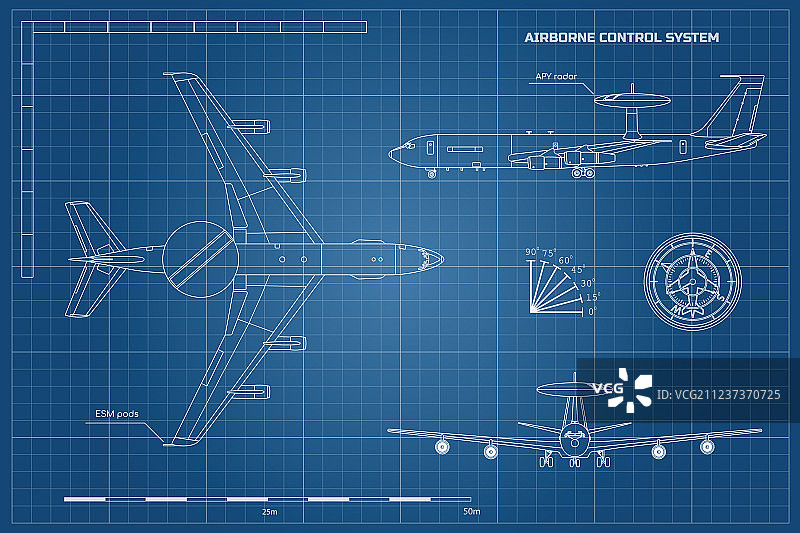 军用飞机蓝图轮廓图图片素材