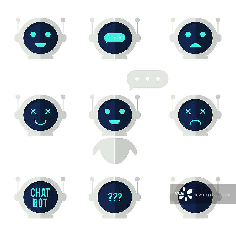 带有语音气泡的聊天机器人图标集图片素材