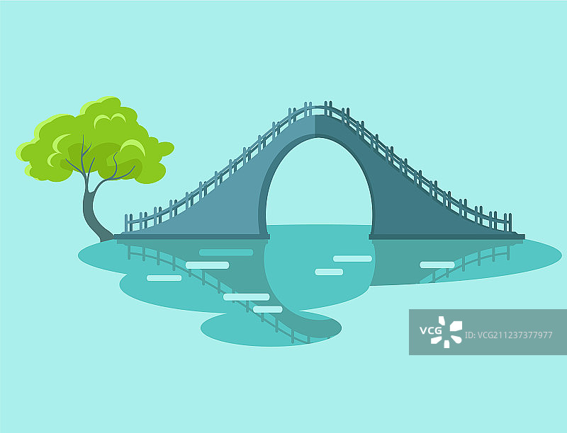 中国台湾的绿色树木月桥扁平图标图片素材