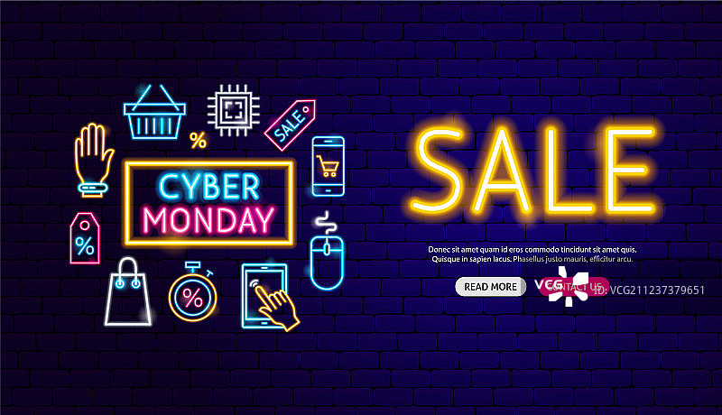 网络星期一霓虹灯促销banner设计图片素材