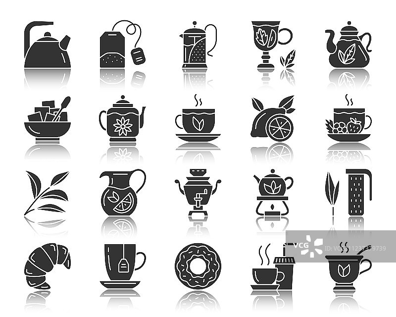 黑色茶叶剪影图标集图片素材