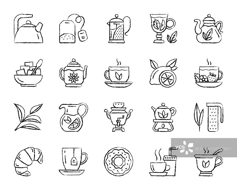 茶炭笔画线条图标集图片素材