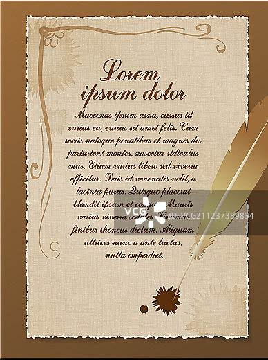 带有钢笔和文本位置的旧羊皮纸图片素材