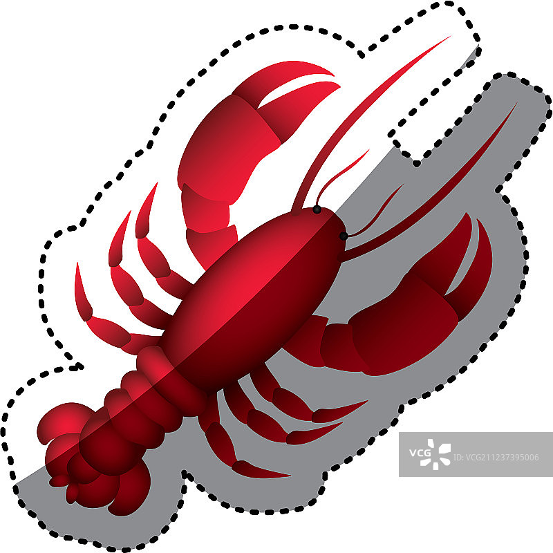 彩色阴影龙虾水生动物贴纸图片素材