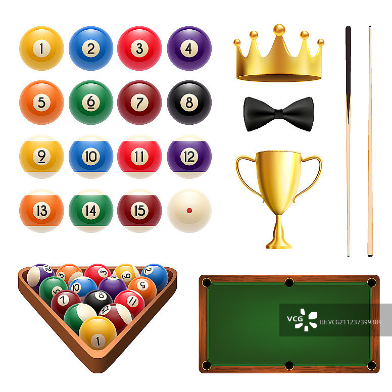 带有球杆和球桌的3D台球运动图标图片素材