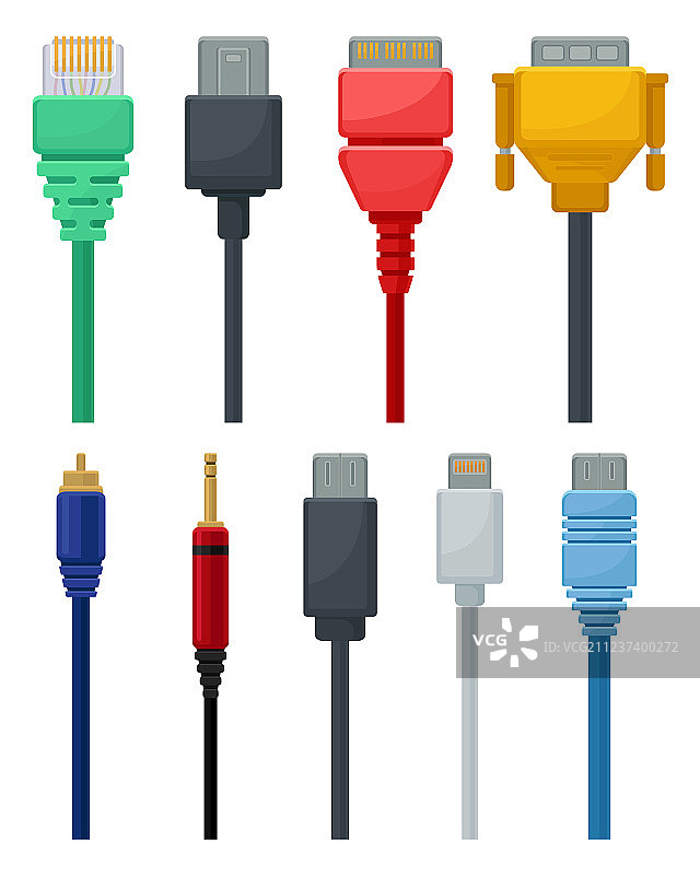 彩色电缆视频扁平合集图片素材