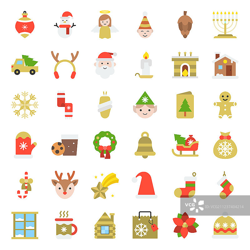 圣诞快乐图标集5扁平风格图片素材
