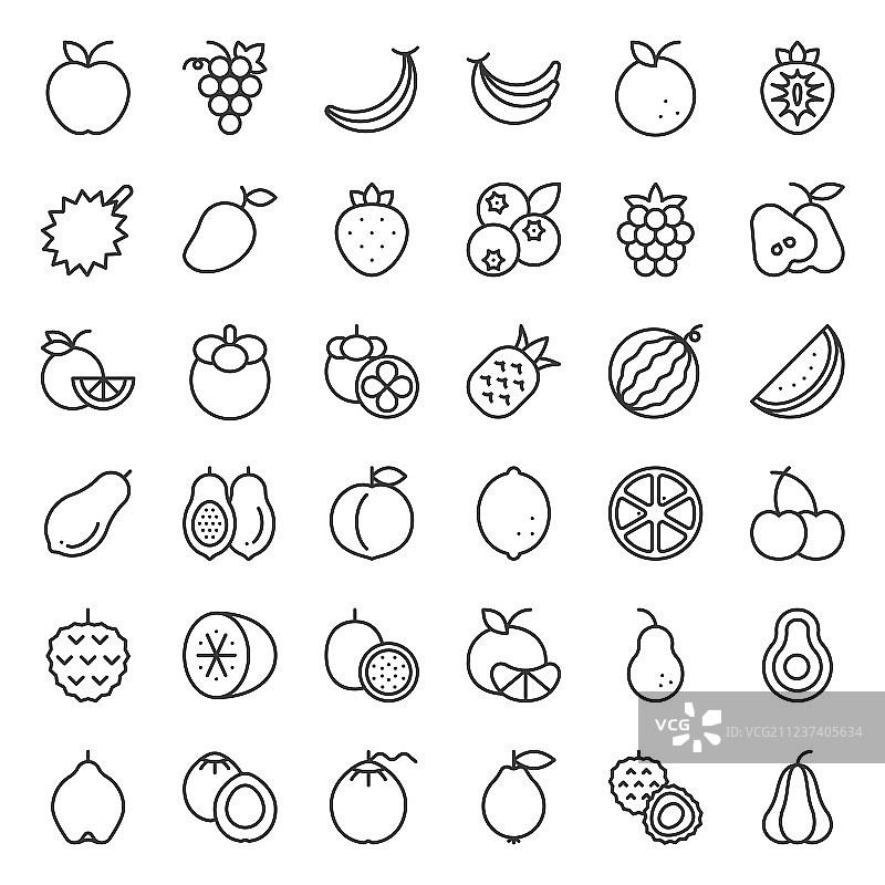 可爱水果轮廓图标合集图片素材