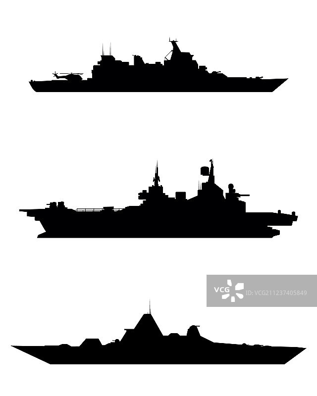 三艘军舰剪影图片素材