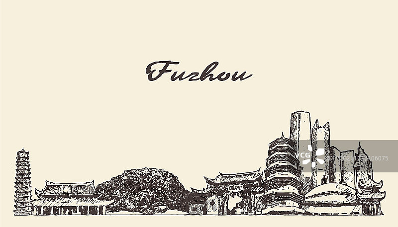 中国福建省福州天际线速写图片素材