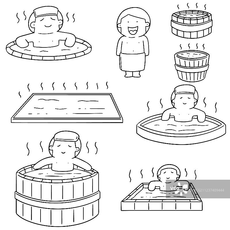 人们在热水池中沐浴图片素材