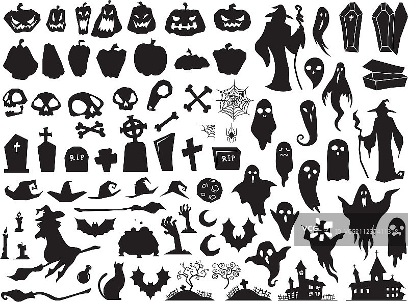 万圣节剪影：恐怖邪恶的女巫图片素材