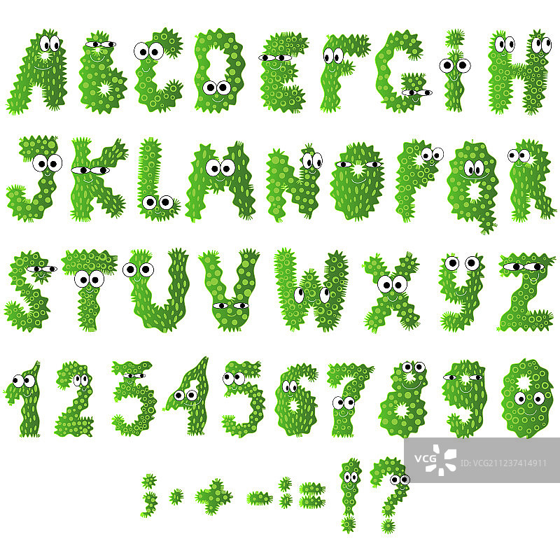 卡通扁平风怪兽字母图标（绿色）图片素材