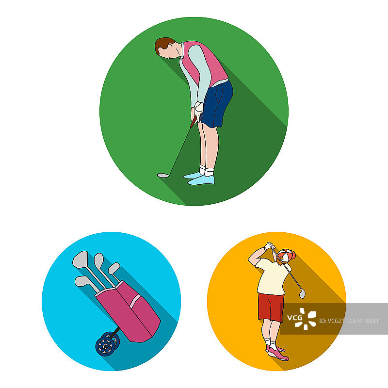 高尔夫球与相关用品扁平风格图标合集图片素材