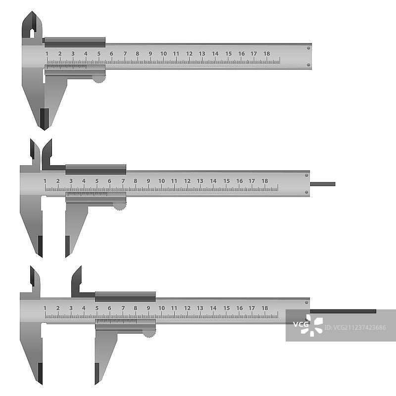逼真精细的3D游标卡尺和刻度图片素材