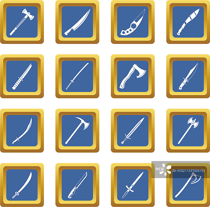 蓝色钢制武器符号图标集图片素材