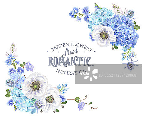 蓝色银莲花角落banner图片素材