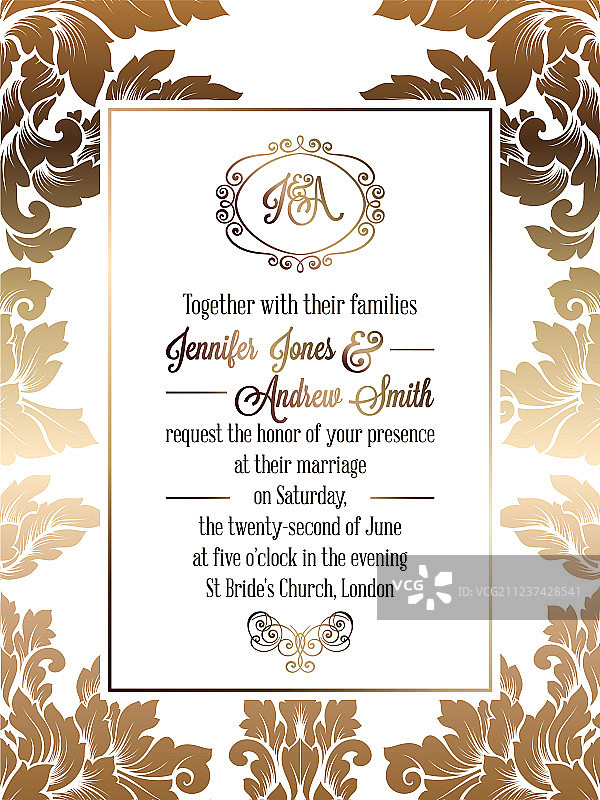 复古巴洛克风格的婚礼请帖图片素材