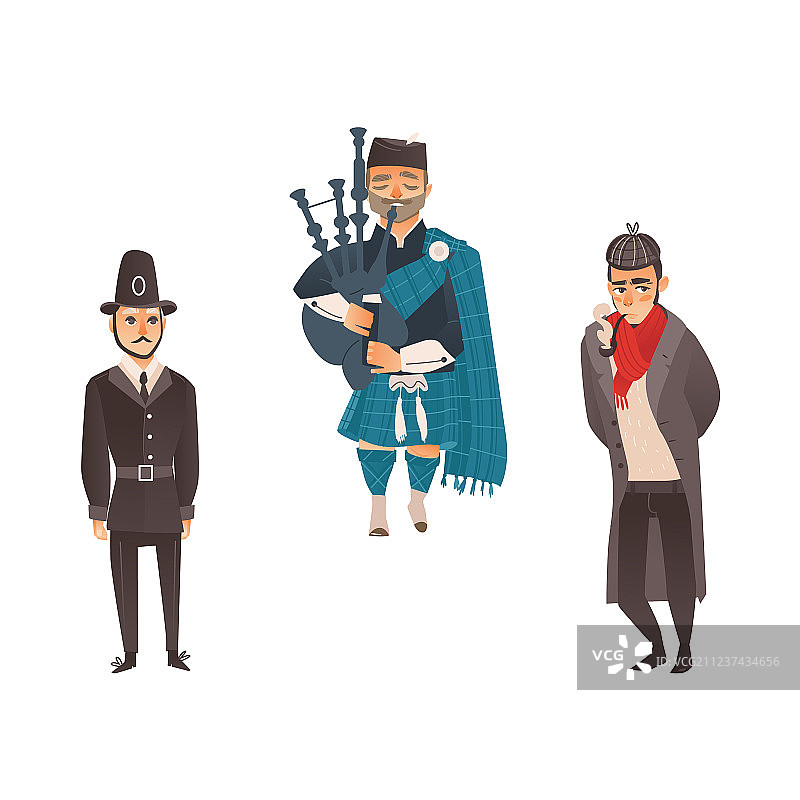 英国警察和苏格兰风笛手图片素材