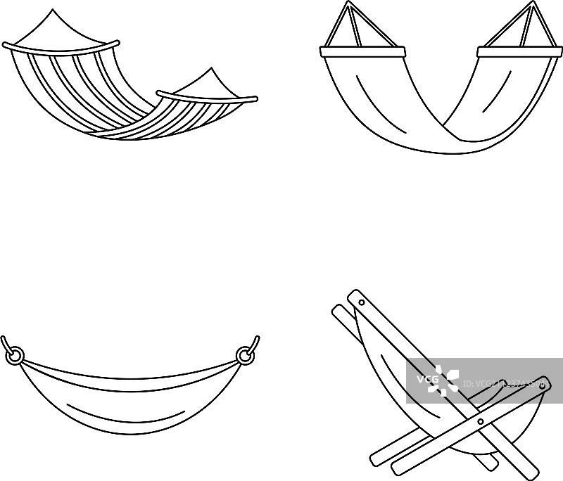 沙滩吊床图标集轮廓样式图片素材