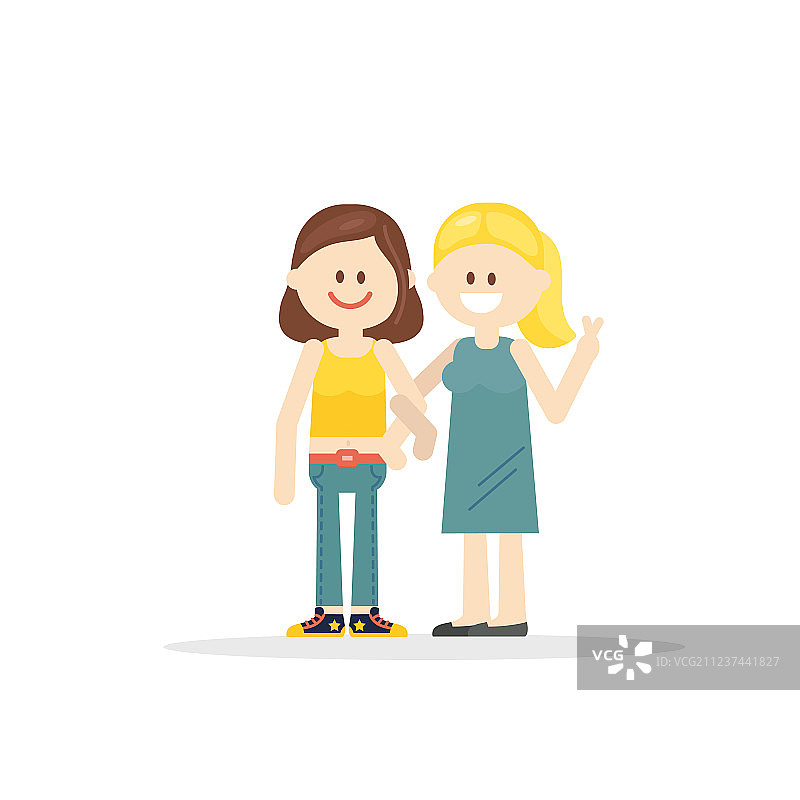 手牵手的卡通女朋友们图片素材