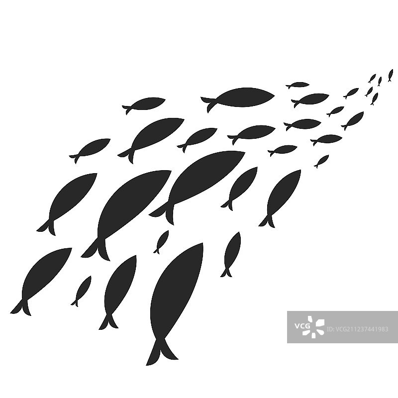鱼群中游动的黑色鱼剪影图片素材