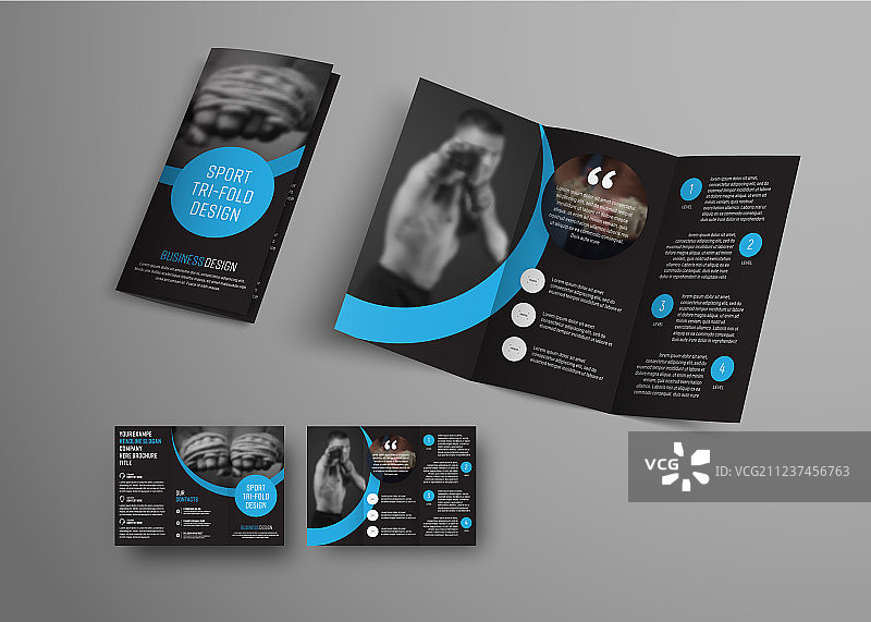 带蓝色圆形图案的折叠宣传册设计图片素材