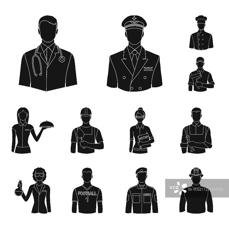 不同职业人群黑色图标集图片素材