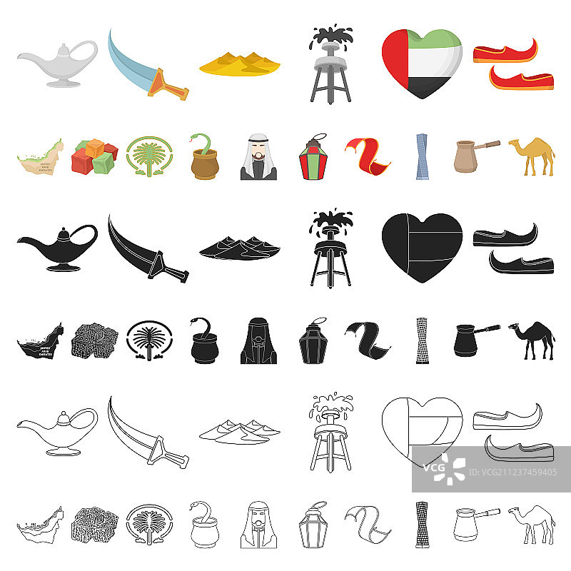 阿拉伯联合酋长国卡通图标集图片素材