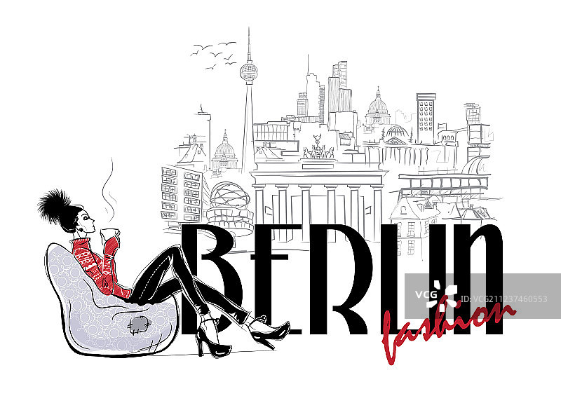 柏林素描风格的时尚女人图片素材