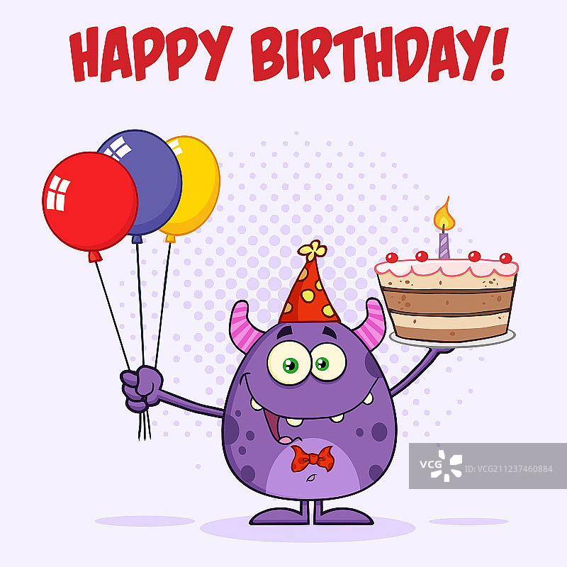 拿着生日蛋糕的滑稽怪物图片素材