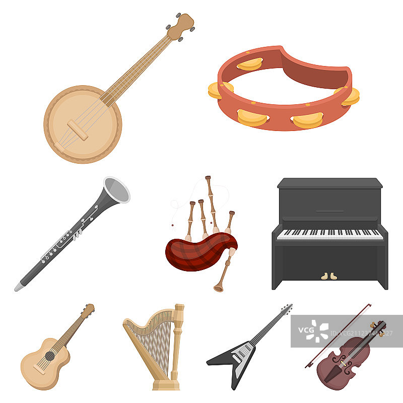 卡通风格乐器图标合集图片素材