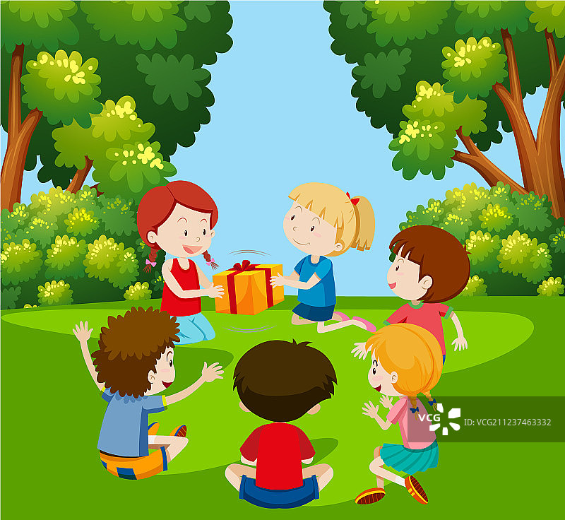 孩子们玩传递包裹游戏图片素材