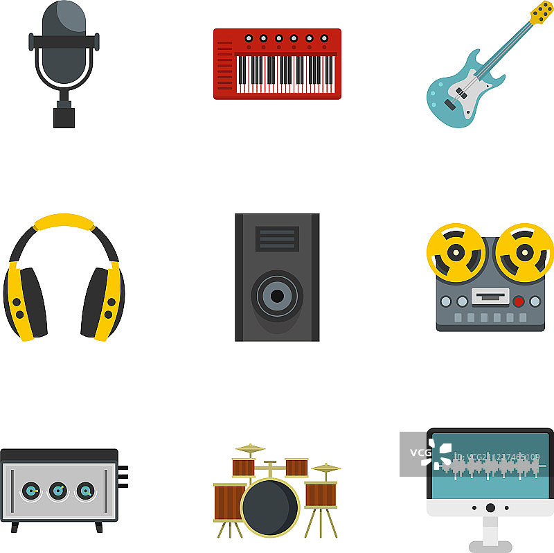 音乐素材图标集扁平风格图片素材