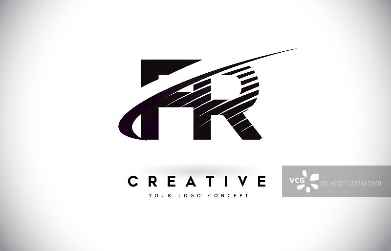 带有弧线和黑色的FR字母标志设计图片素材