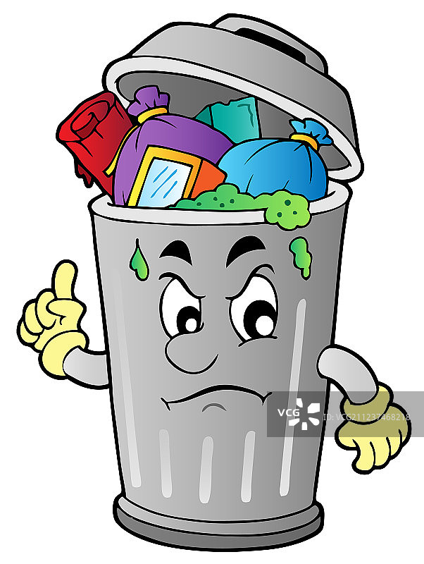 愤怒的卡通垃圾桶图片素材