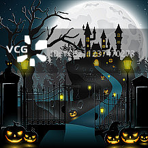 带城堡和南瓜的阴森墓地图片素材