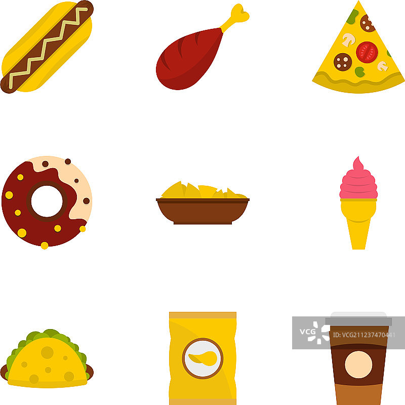 扁平风格街头小吃图标集图片素材