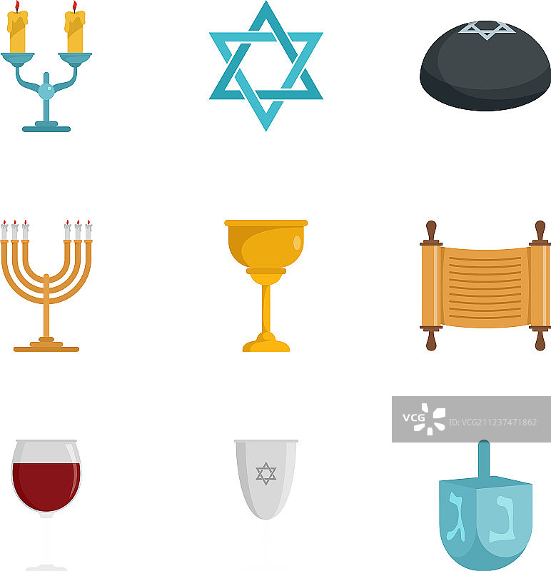 犹太图标集（扁平风格）图片素材