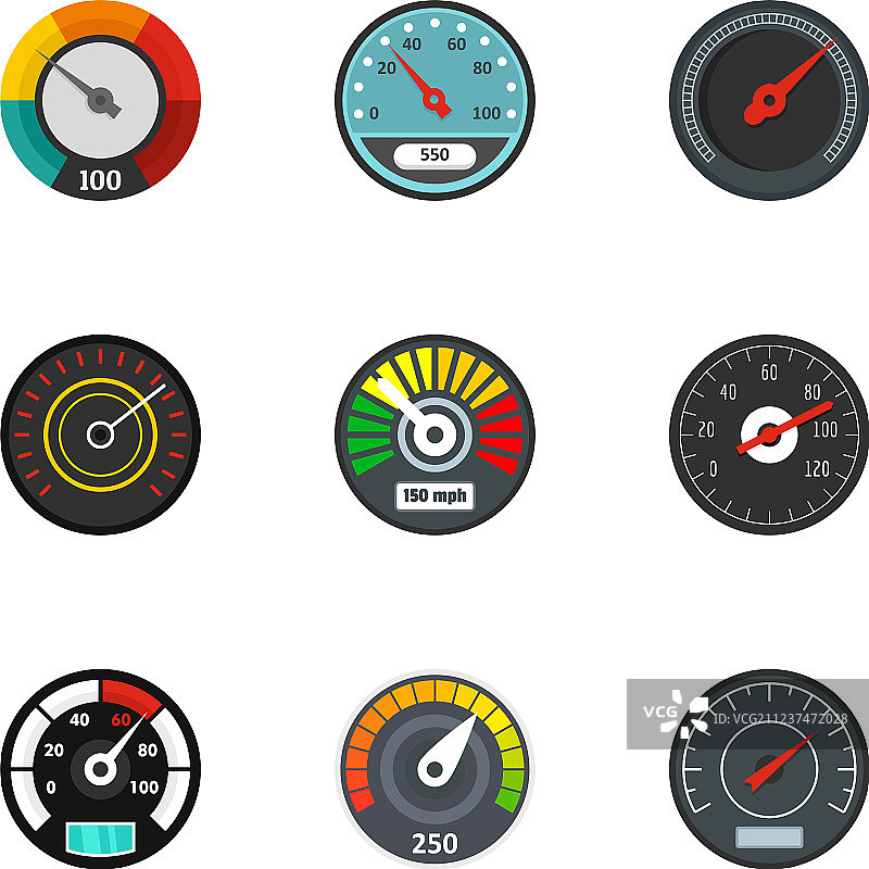 扁平风格的仪表盘图标集图片素材