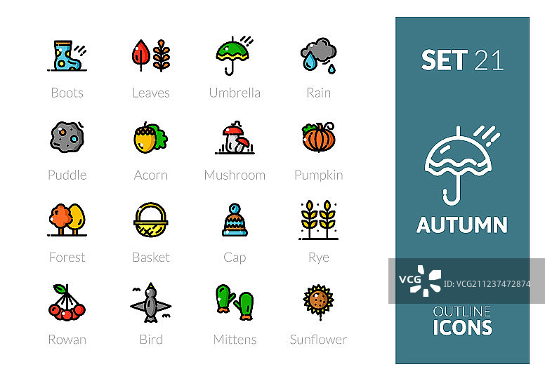 现代细线风格彩色轮廓图标图片素材