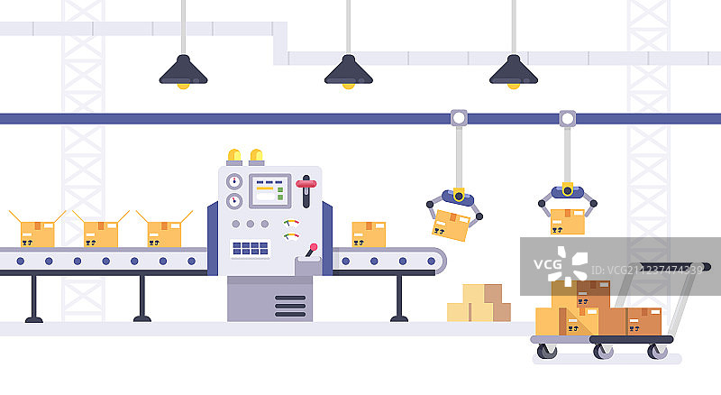 扁平风格的包装生产线概念图片素材