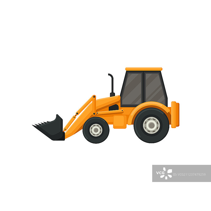 带铲斗前端装载机的黄色拖拉机图片素材