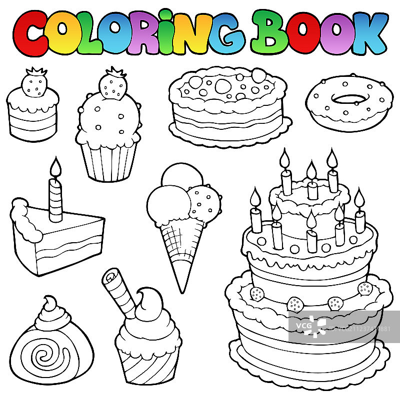 各式蛋糕涂色书1图片素材