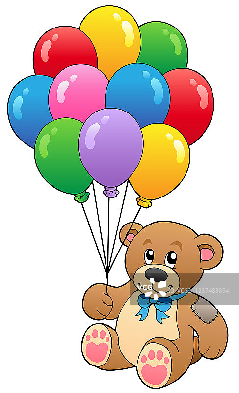 抱着气球的可爱泰迪熊图片素材