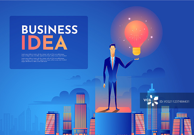 商人举起顶部的灯泡图片素材